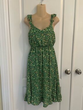 Jessica Simpson Green Floral V Neck Flutter Sleeve Dress Size Small